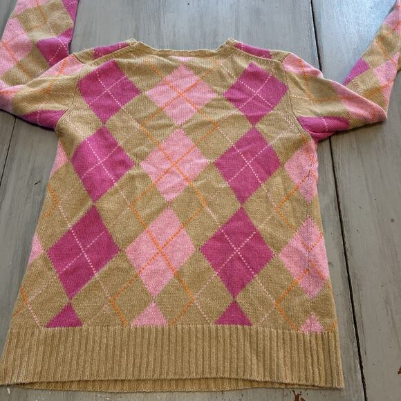 J Crew Tan Pink Argyle Sweater Women’s Sz S Merino Wool Angora Academia Preppy - Picture 7 of 7